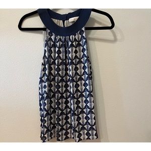 Tory Burch lined navy cream silk shell, bow detail on back size 2